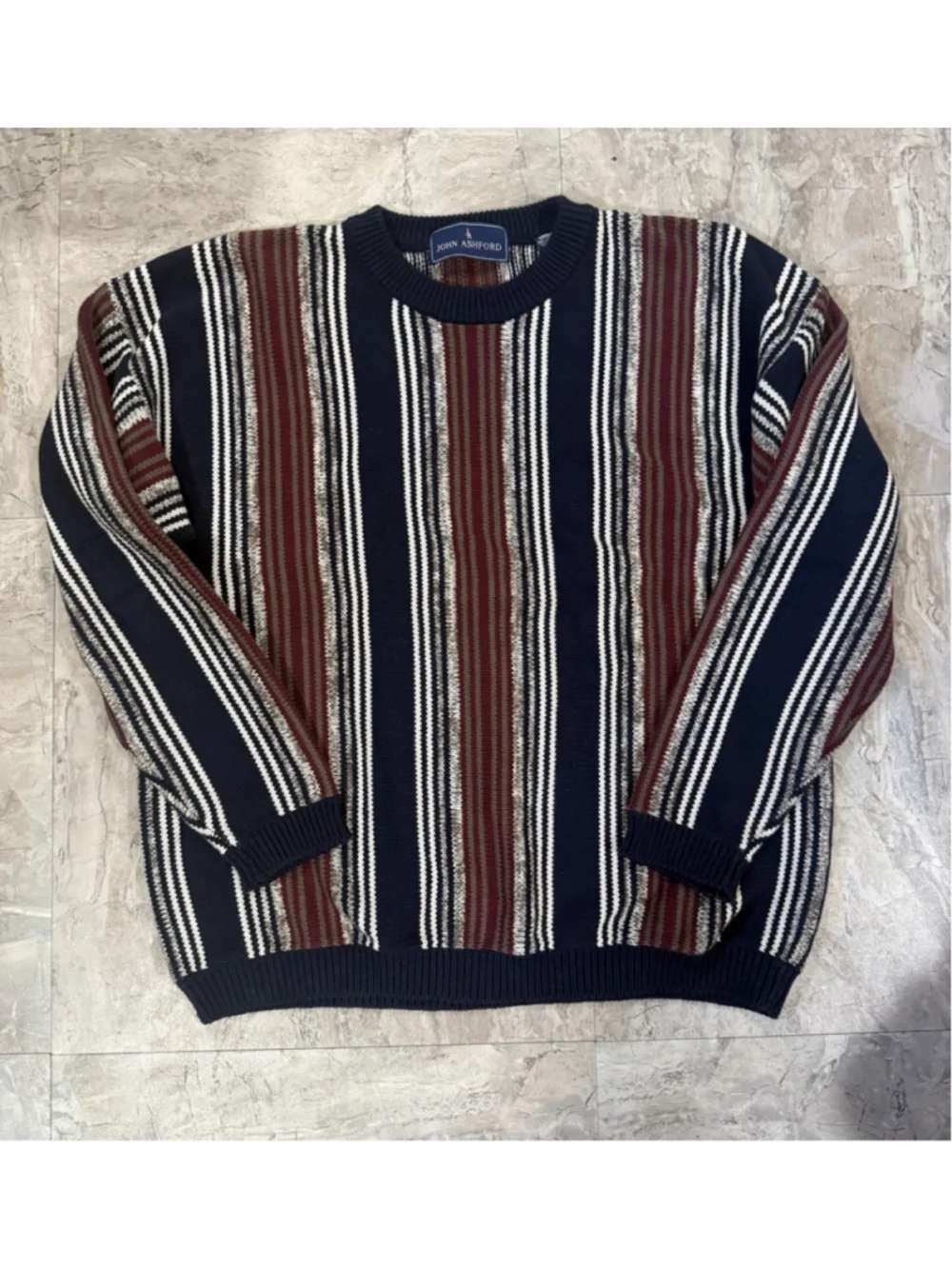 VTG John Ashford Mens Multicolor Sweater Cotton Knit Stripe Pullover Golf Sz XL